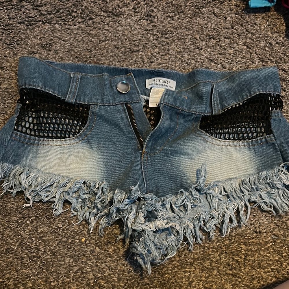 Blue Denim Shorts with Black Mesh